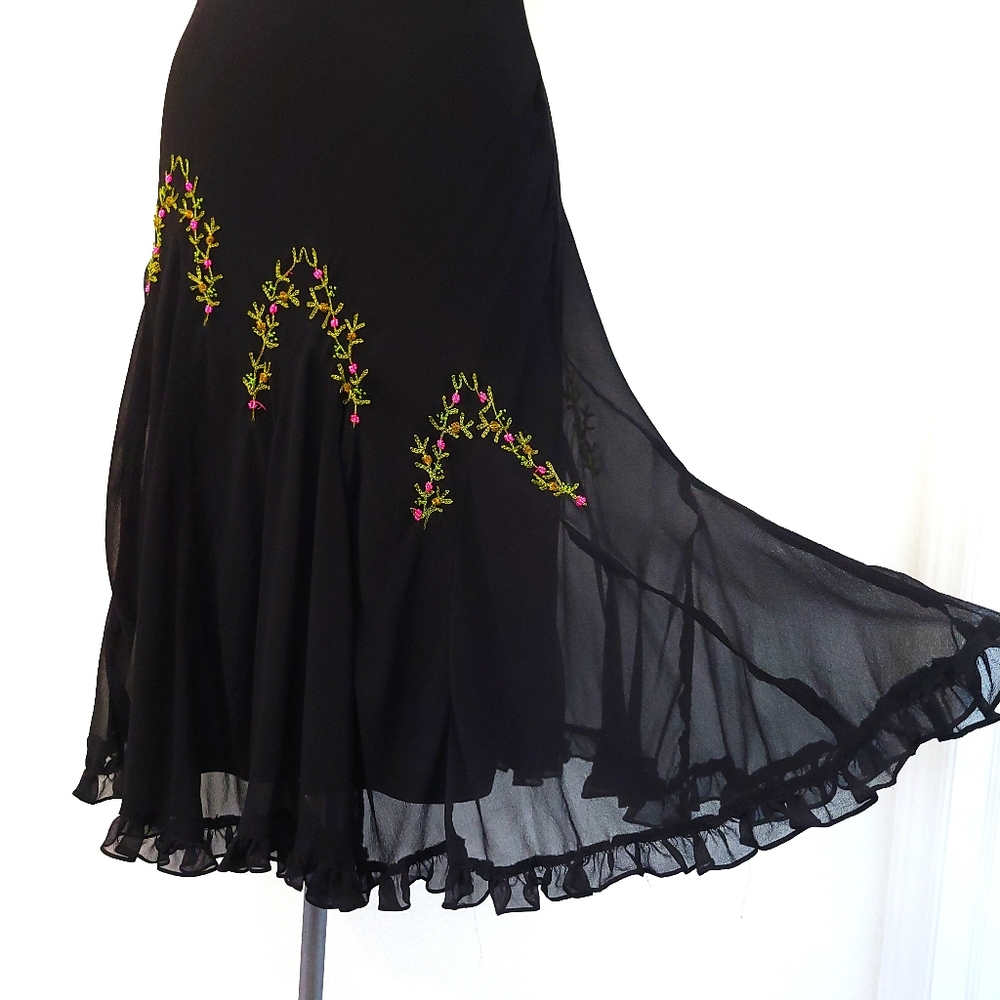Vintage Y2K Betsey Johnson Whimigoth Embroidered Beaded Floral Midi Slip Dress - Picture 7 of 10